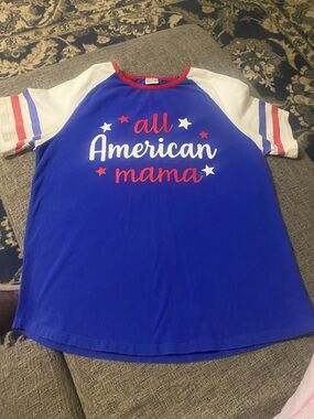 All American Mama Short Sleeve Tee - Royal Blue & White